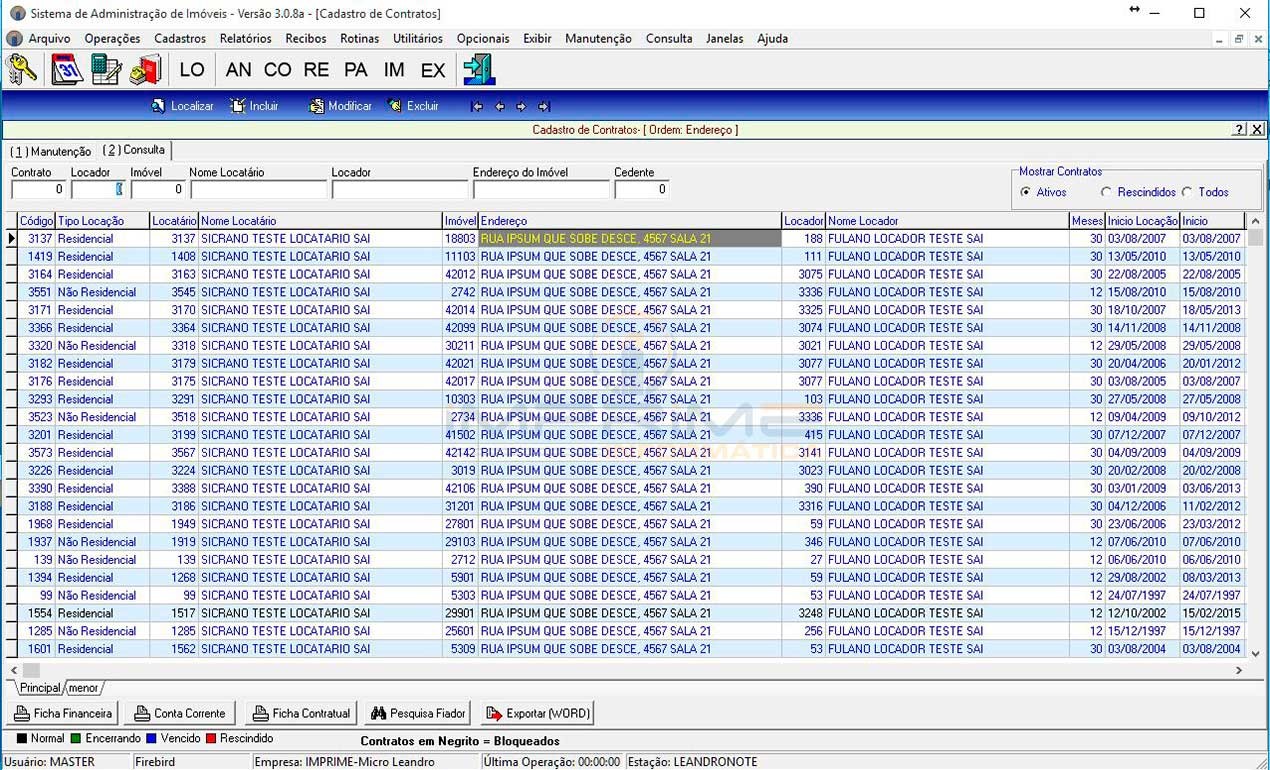 [Imagem do programa para imobiliária - Cadastro de Contratos em Lista]