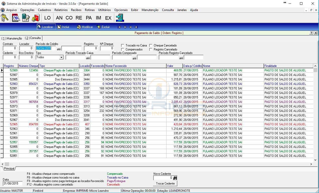 [Imagem do programa para imobiliária - Pagamento de Saldo em Lista]
